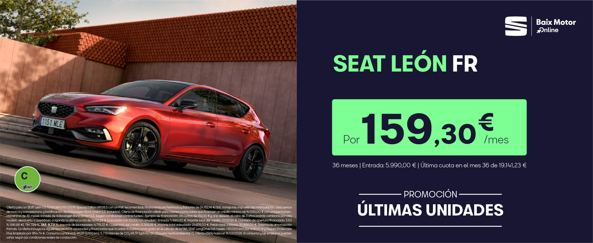 ¡Promoción Febrero! SEAT León por 159€/mes*